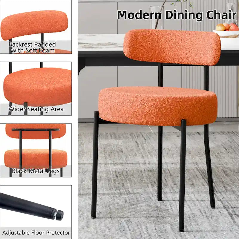 Gepolsterte Bouclé-Esszimmerstühle mit schwarzen Metallbeinen