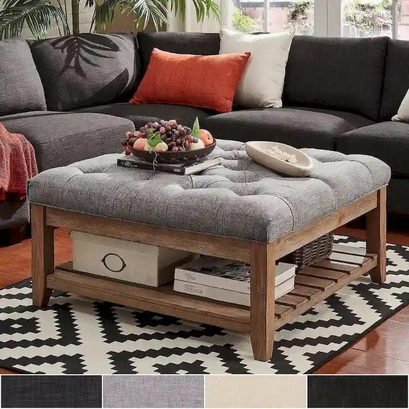 Lennon Pine Planked Ottoman Coffee Table by iNSPIRE Q Artisan