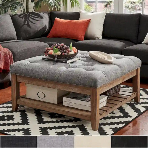 Lennon Pine Planked Ottoman Coffee Table by iNSPIRE Q Artisan