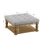 38-Inch Square Upholstered Ottoman Coffee Table with Lower Shelf