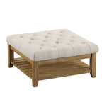 38-Inch Square Upholstered Ottoman Coffee Table with Lower Shelf