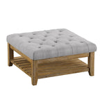 38-Inch Square Upholstered Ottoman Coffee Table with Lower Shelf