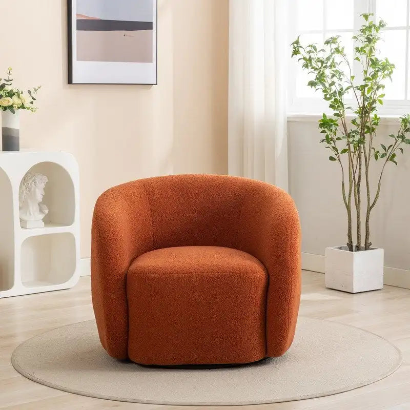 Upholstered Barrel Accent Chair with 360-Degree Swivel