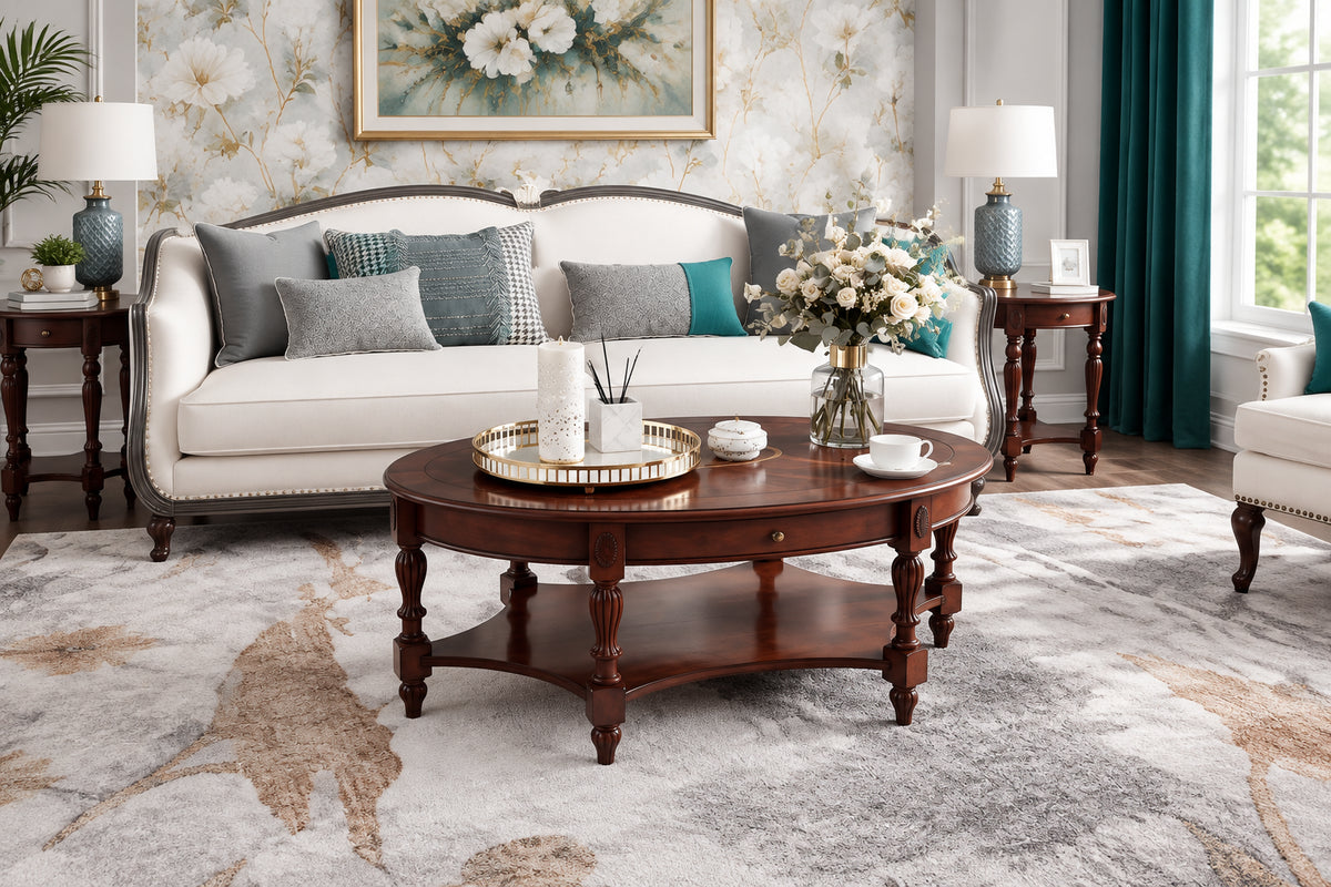 Solid Wood Coffee Table Console Table with Storage Drawer