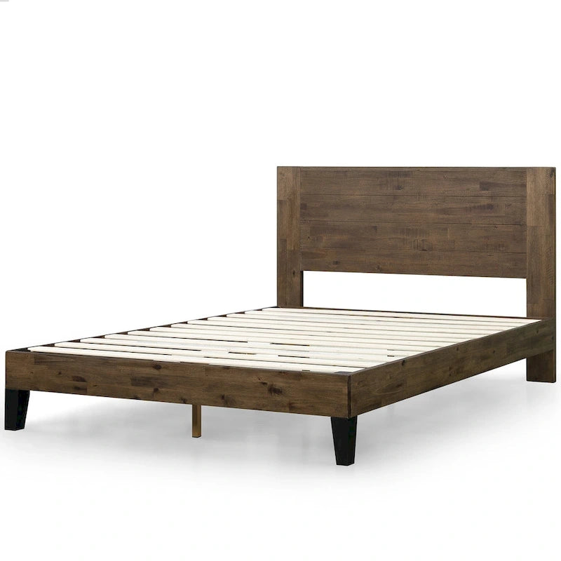 Struttura letto a piattaforma in legno marrone con testiera