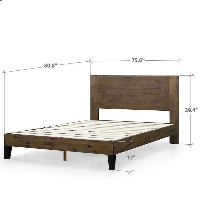 Struttura letto a piattaforma in legno marrone con testiera