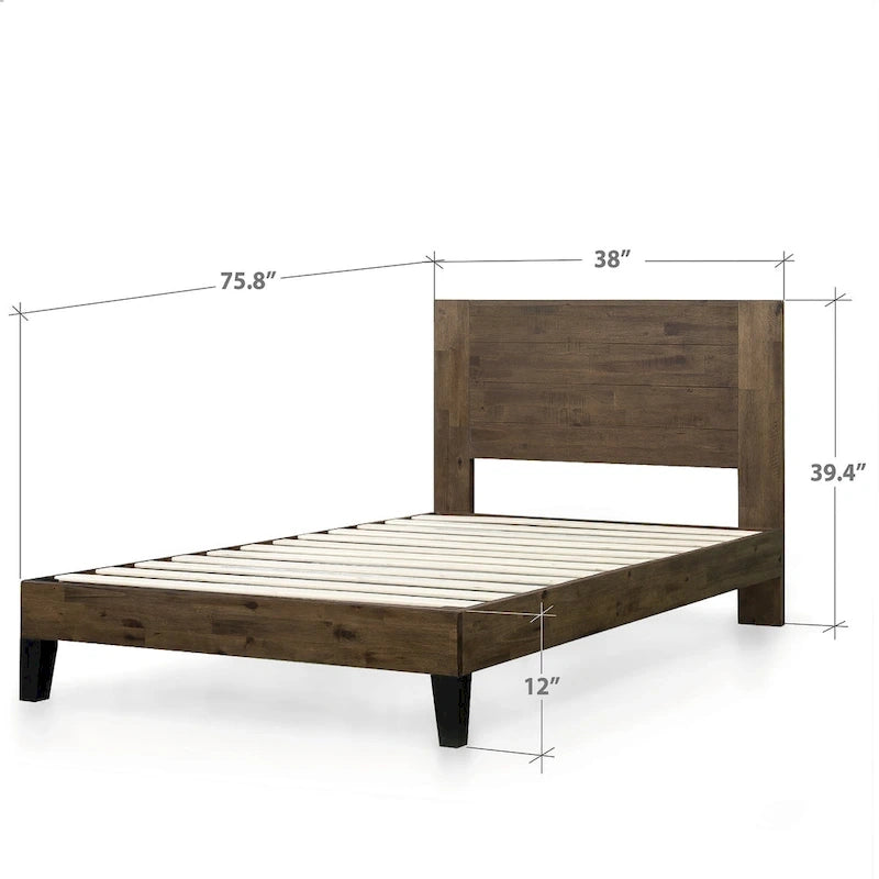 Struttura letto a piattaforma in legno marrone con testiera