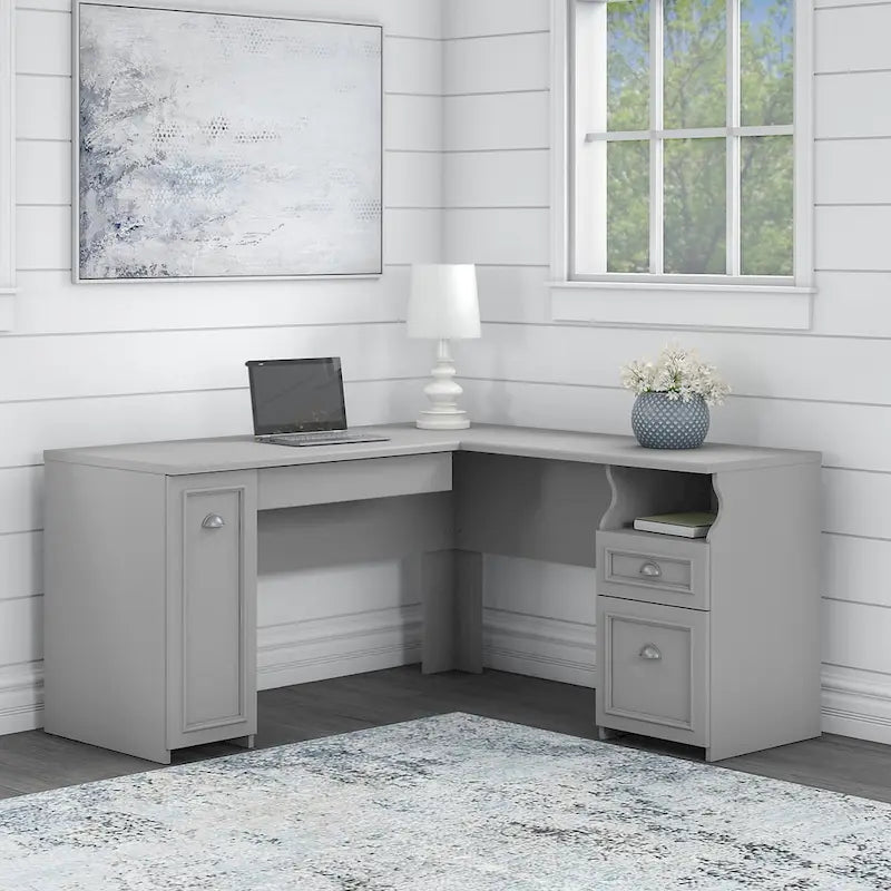 Fairview 60W L Shaped Desk with Drawers and Cabinet by Bush Furniture