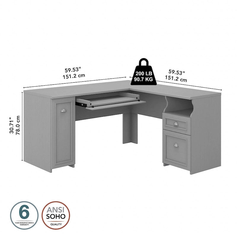 60-Zoll L-förmiger Schreibtisch mit Schubladen und Stauraumschrank