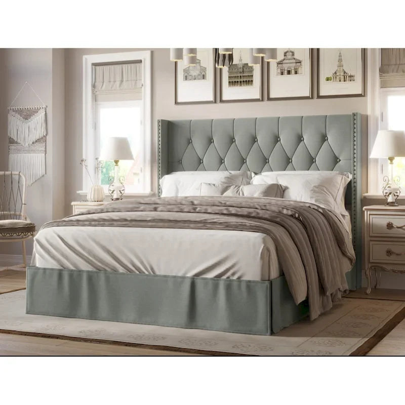 Gepolstertes Paneelbett mit Knopfheftung