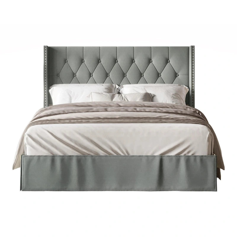 Button-Tufted Upholstered Panel Bed