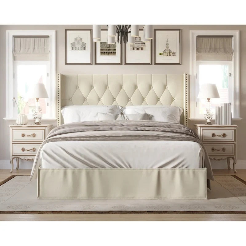 Button-Tufted Upholstered Panel Bed