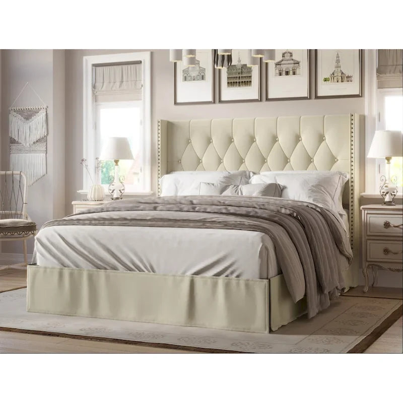 Button-Tufted Upholstered Panel Bed