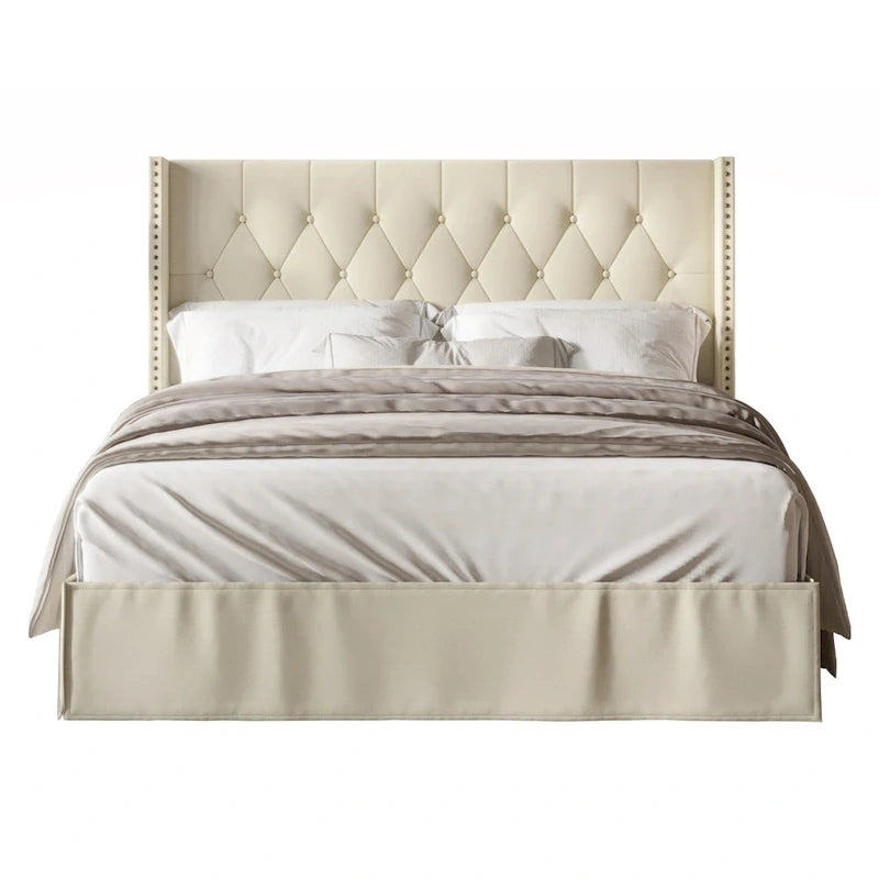 Button-Tufted Upholstered Panel Bed