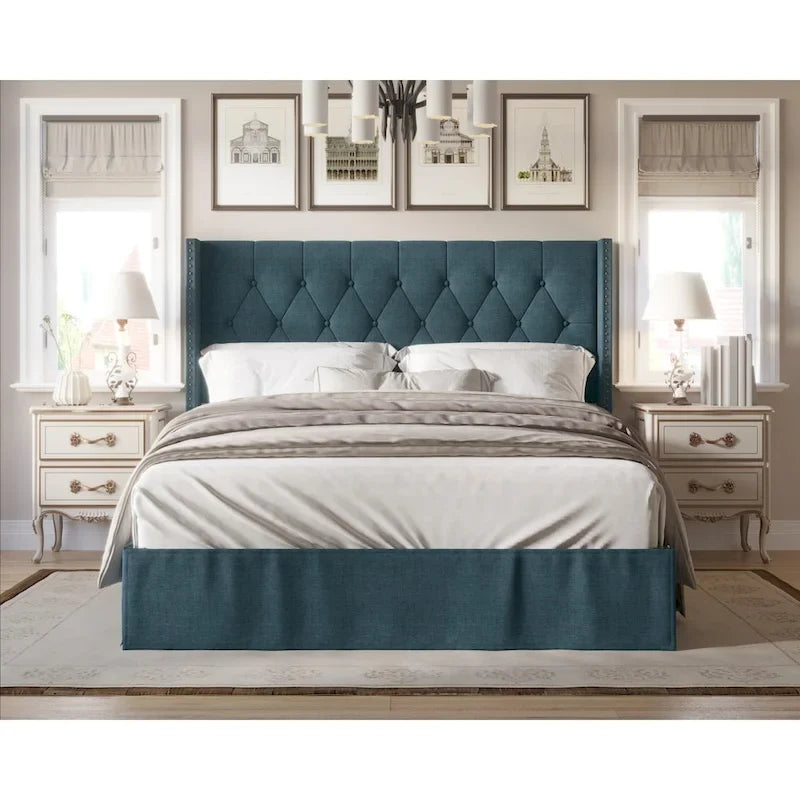 Button-Tufted Upholstered Panel Bed