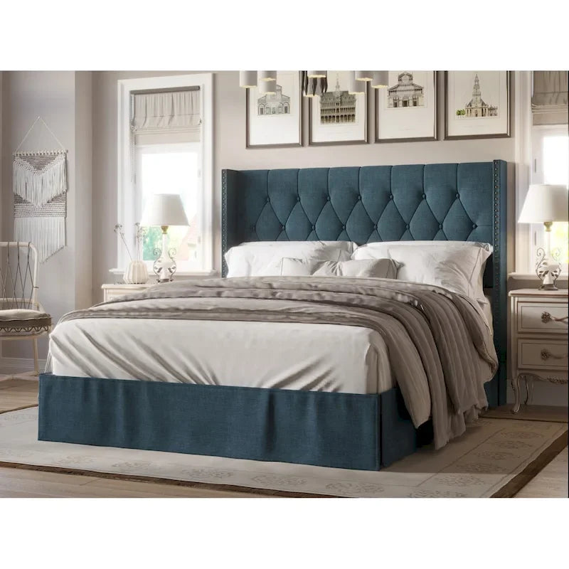 Button-Tufted Upholstered Panel Bed