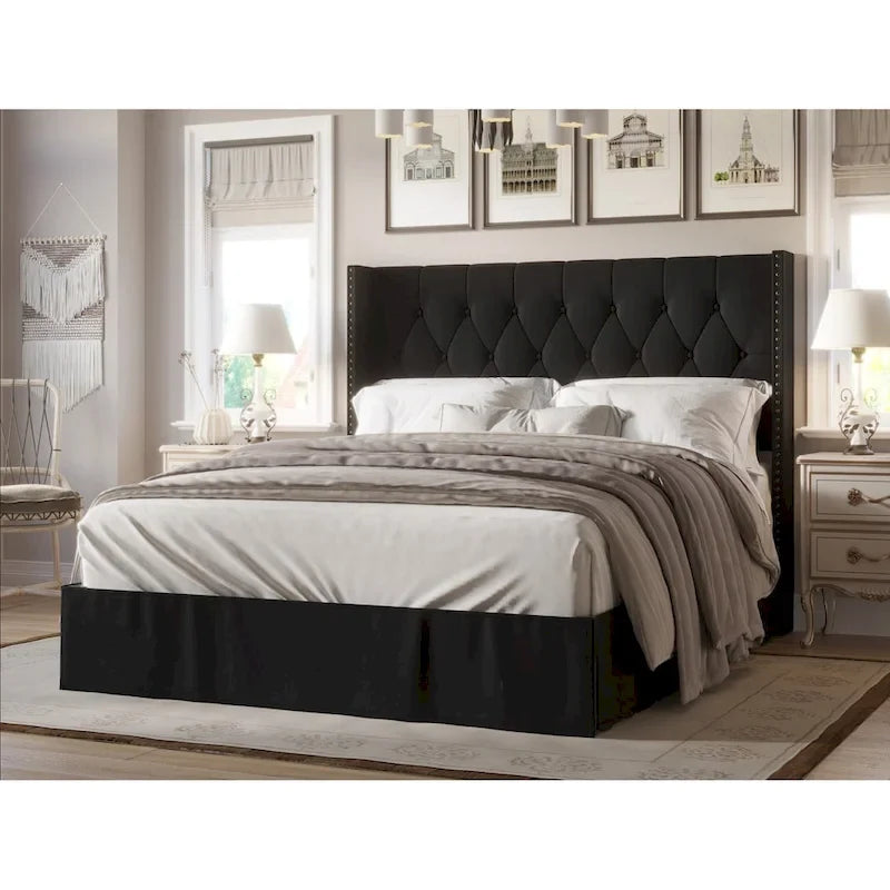 Button-Tufted Upholstered Panel Bed