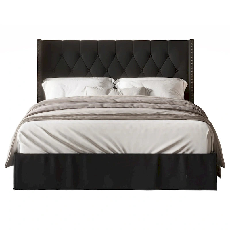 Button-Tufted Upholstered Panel Bed
