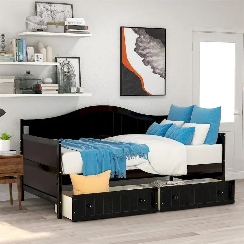 Einzelbett aus Holz mit 2 Stauraumschubladen