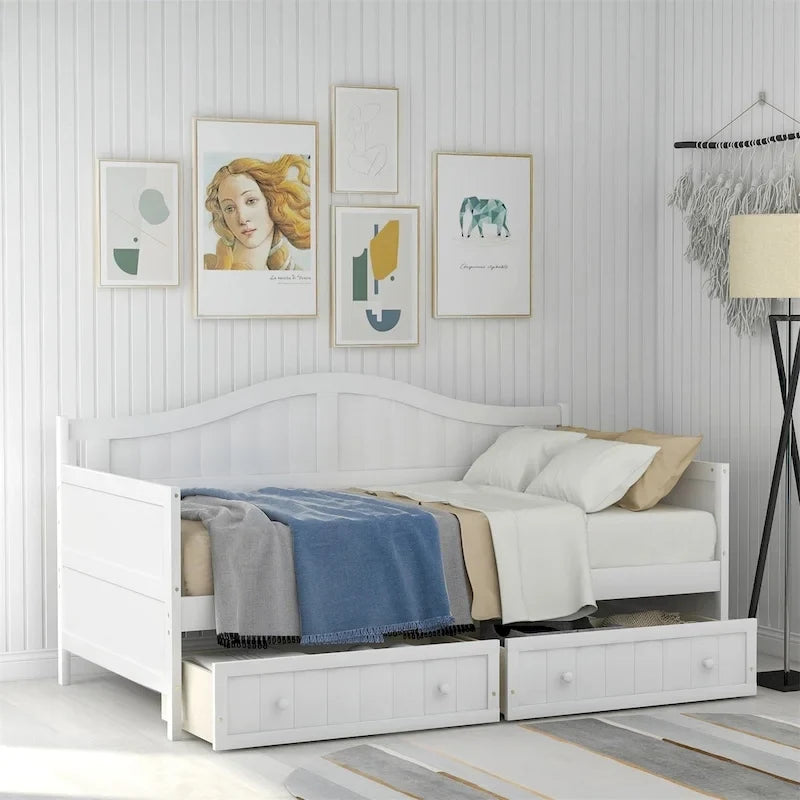 Einzelbett aus Holz mit 2 Stauraumschubladen