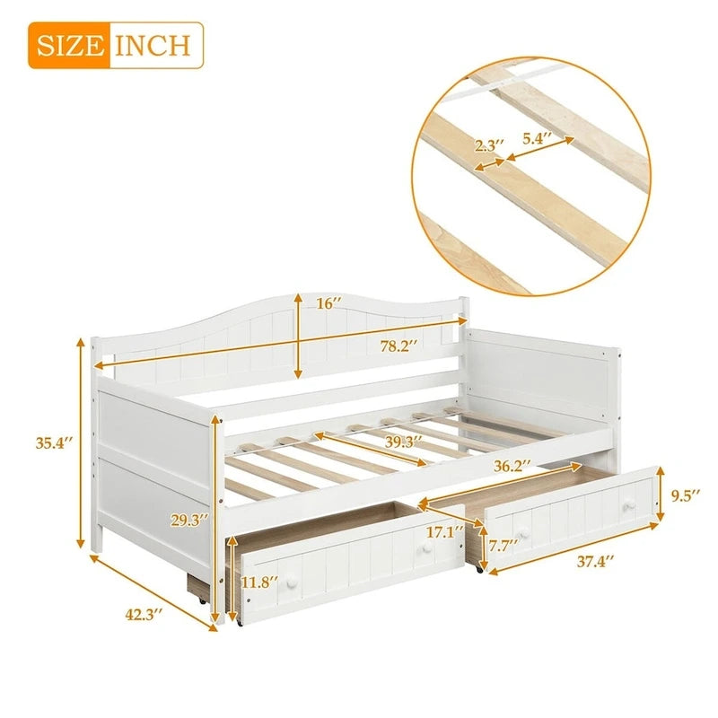 Einzelbett aus Holz mit 2 Stauraumschubladen