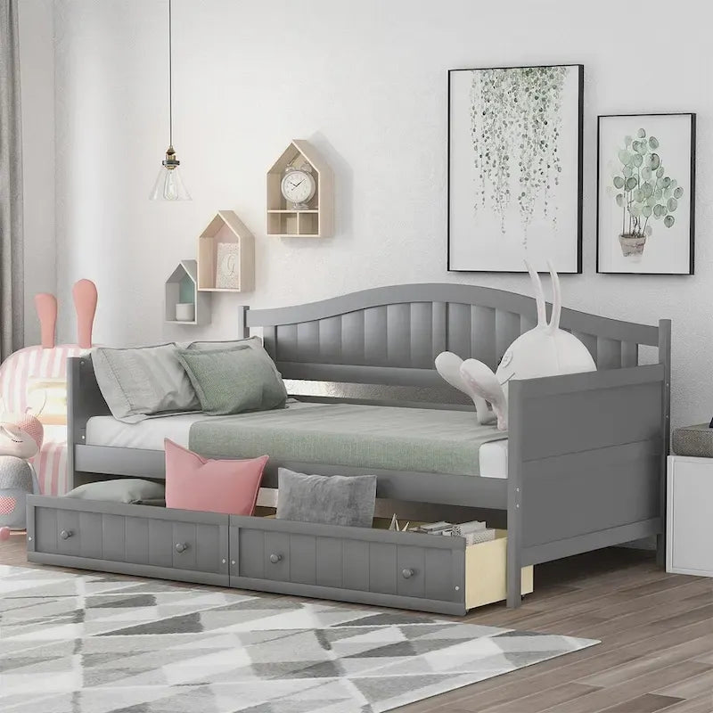 Einzelbett aus Holz mit 2 Stauraumschubladen