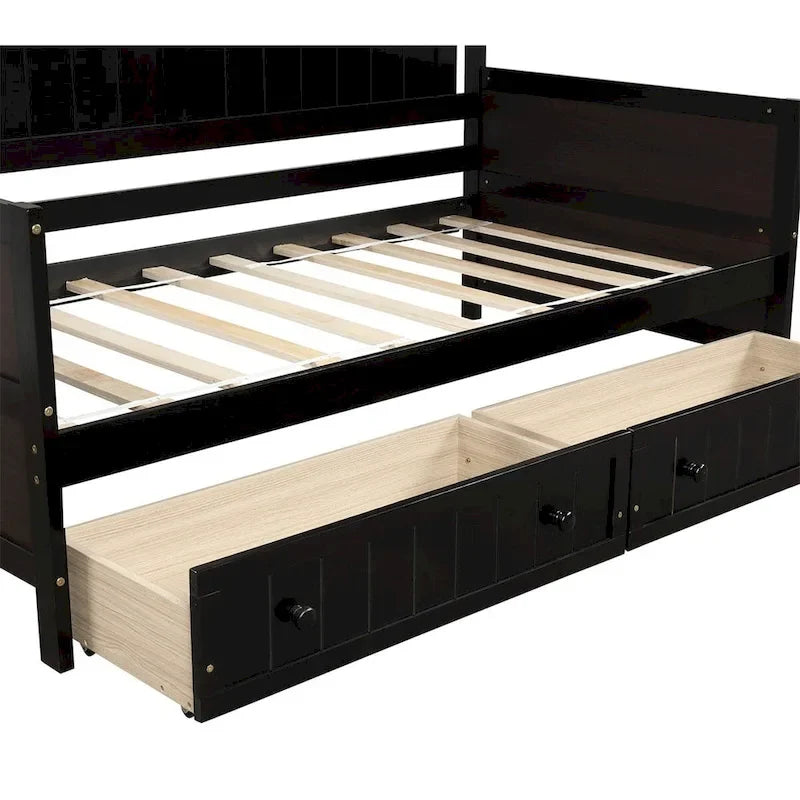 Einzelbett aus Holz mit 2 Stauraumschubladen