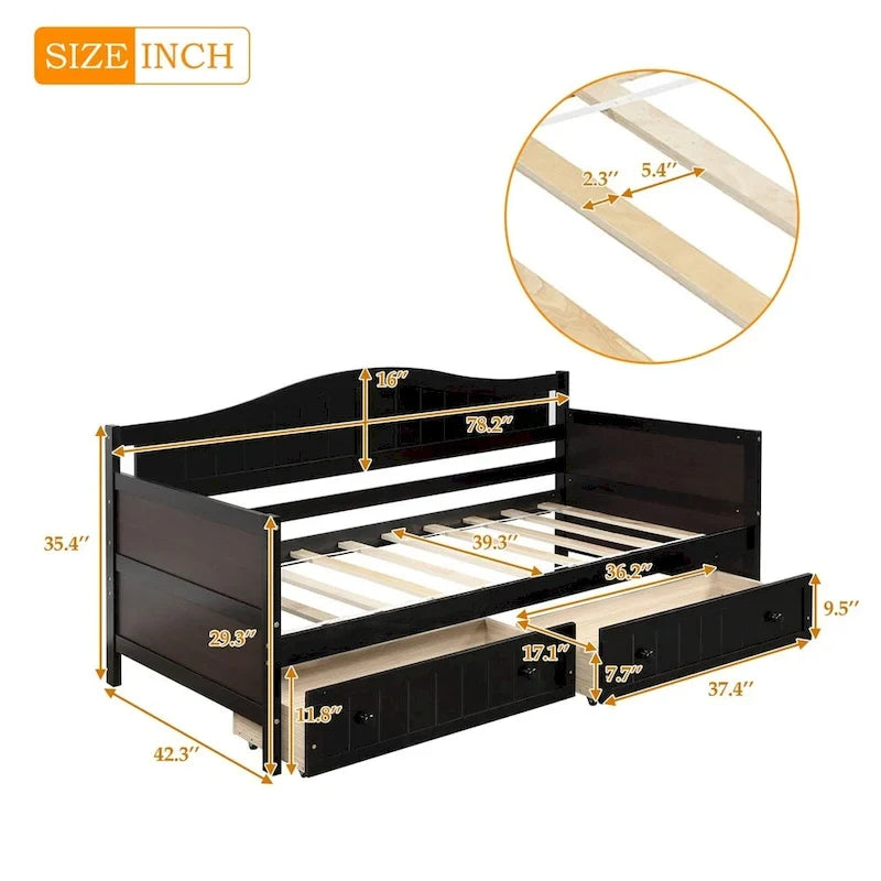 Einzelbett aus Holz mit 2 Stauraumschubladen