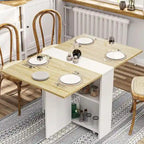 Tavolo da pranzo pieghevole con piano a ribalta e ripiani contenitore