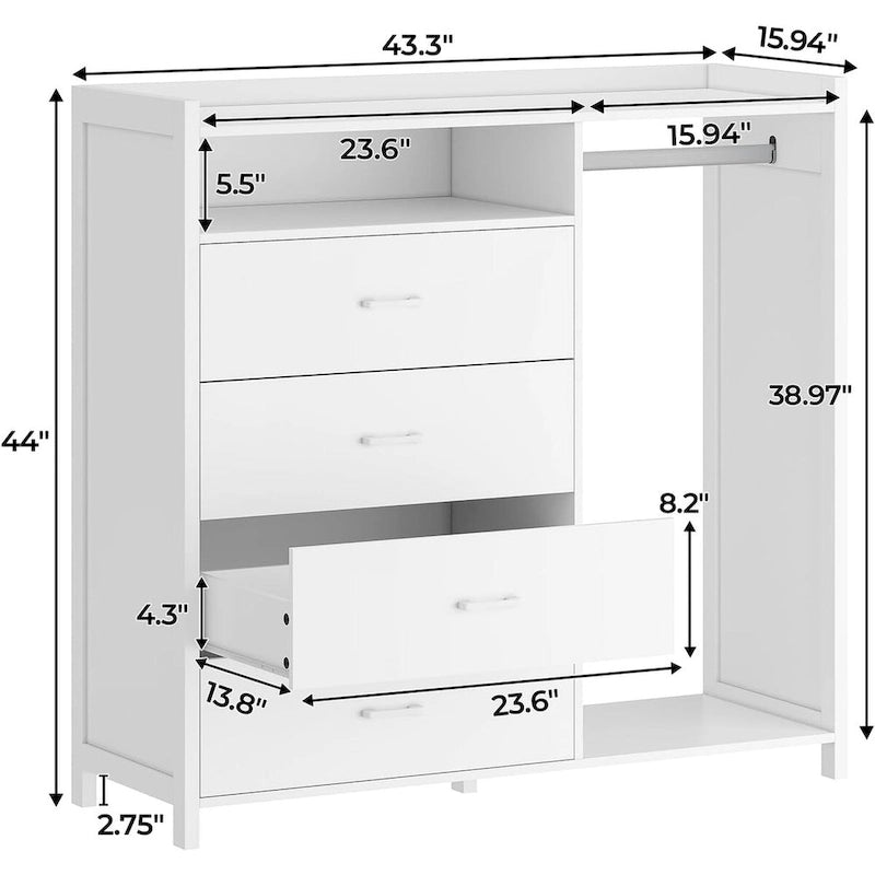 Dresser with Clothing Rack and LED Lighting
