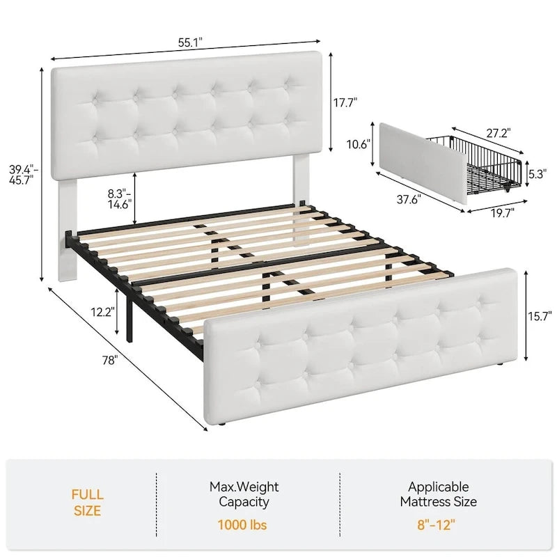Faux Leather Bed Frame with 4 Storage Drawers
