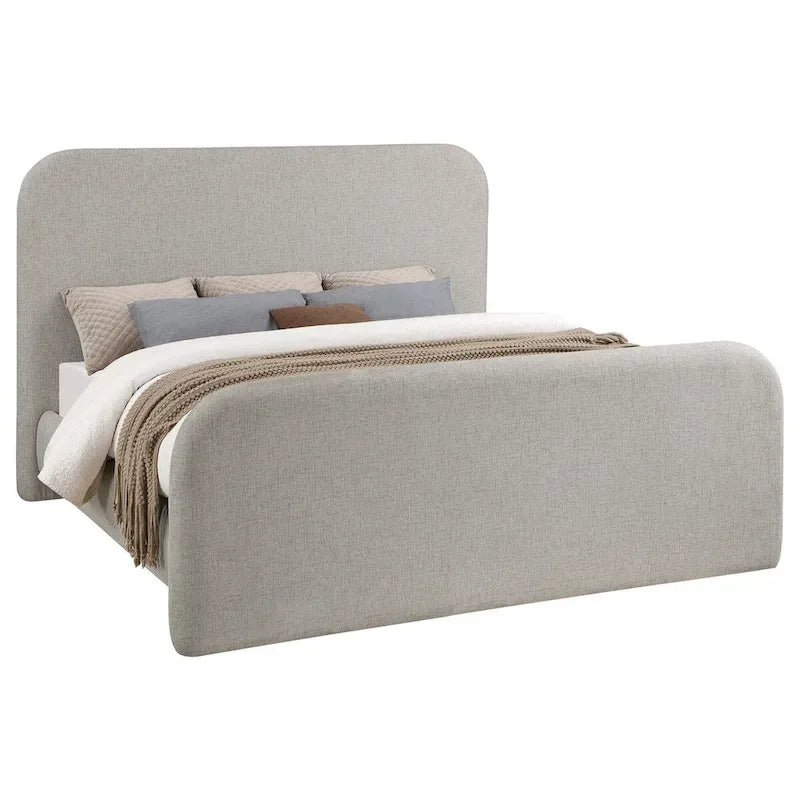 King Size Gray Upholstered Bed with Rounded Panel Headboard