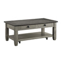 Rome 48 Inch Cocktail Table, 2 Drawers, Casters, Brown and Gray Solid Wood