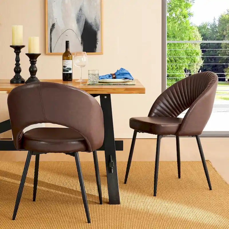 Quilted Faux Leather Dining Chairs with Metal Legs