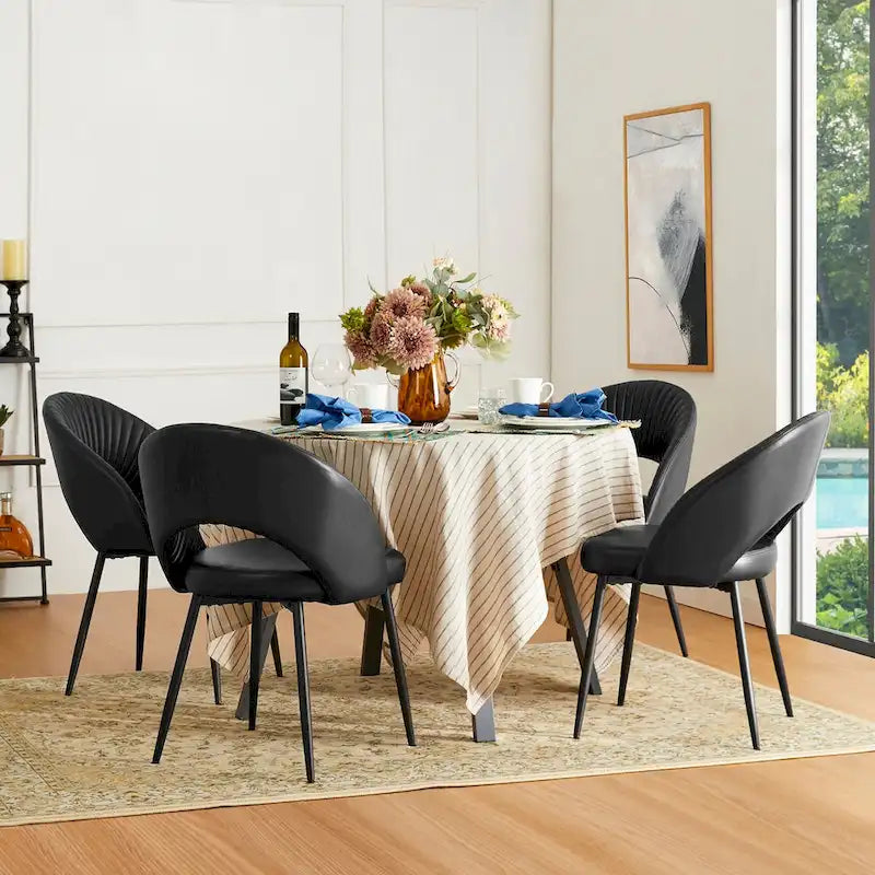 Quilted Faux Leather Dining Chairs with Metal Legs
