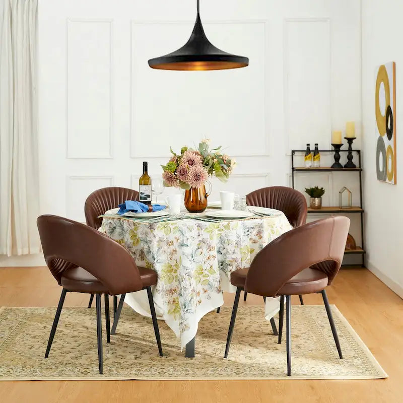 Quilted Faux Leather Dining Chairs with Metal Legs