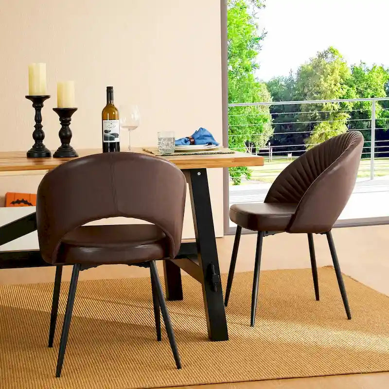 Quilted Faux Leather Dining Chairs with Metal Legs