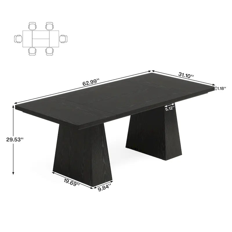 Mesa de jantar retangular de madeira engenheirada de 63 polegadas