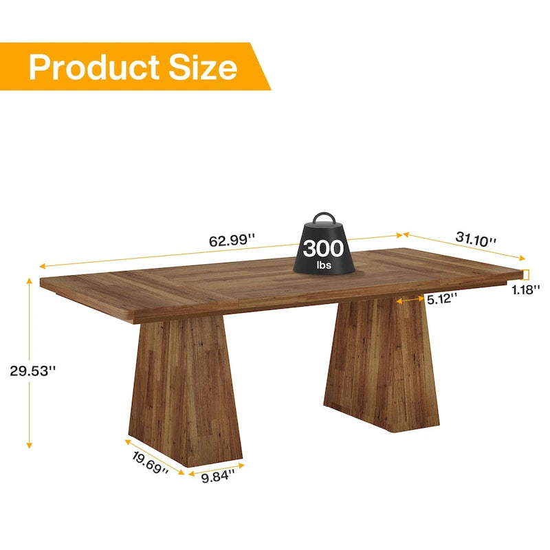 Mesa de jantar retangular de madeira engenheirada de 63 polegadas