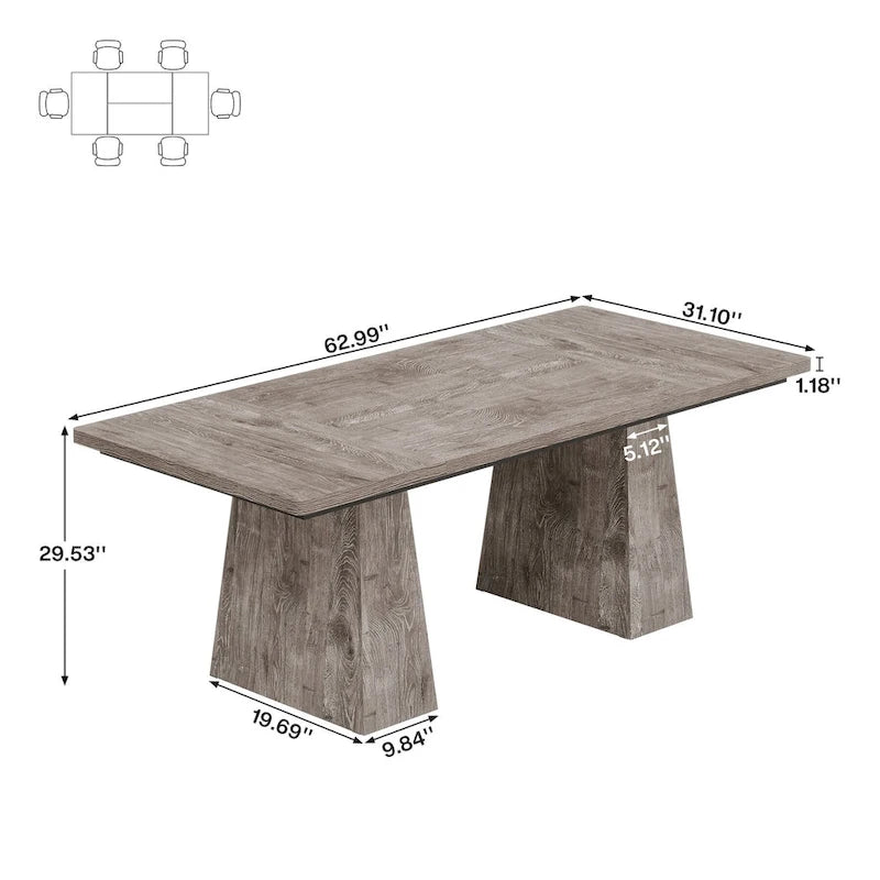 Mesa de jantar retangular de madeira engenheirada de 63 polegadas