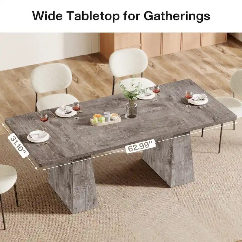 Mesa de jantar retangular de madeira engenheirada de 63 polegadas