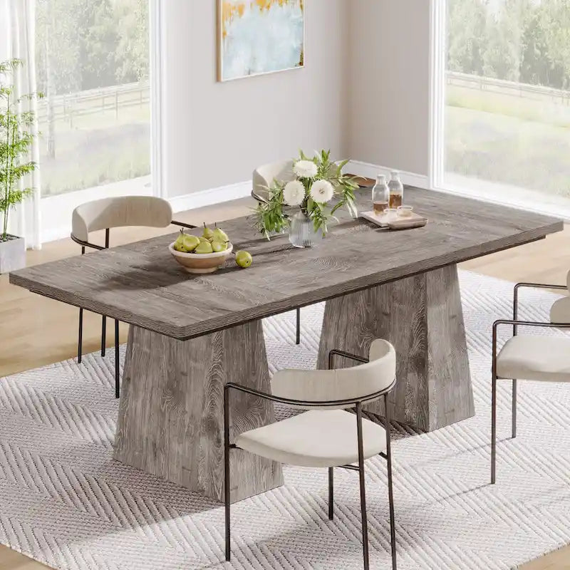 Mesa de jantar retangular de madeira engenheirada de 63 polegadas