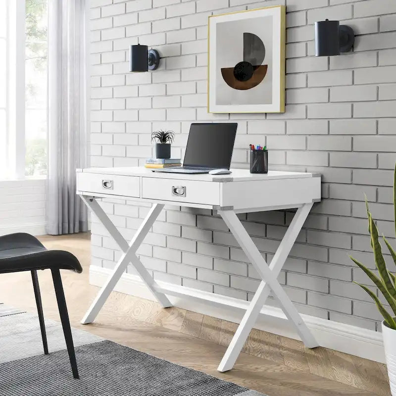 42-Inch Computer Desk with Drawers and Solid Wood Legs