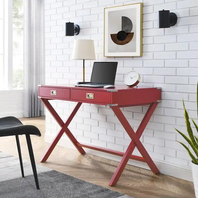 42-Inch Computer Desk with Drawers and Solid Wood Legs