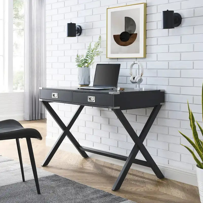42-Inch Computer Desk with Drawers and Solid Wood Legs