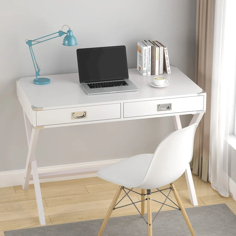 42-Inch Computer Desk with Drawers and Solid Wood Legs