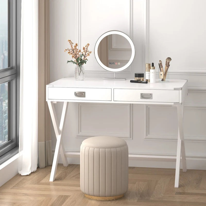 42-Inch Computer Desk with Drawers and Solid Wood Legs