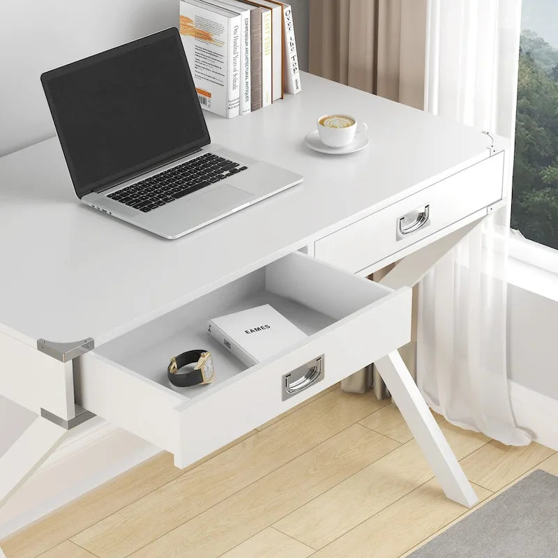 42-Inch Computer Desk with Drawers and Solid Wood Legs