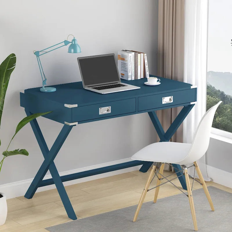 42-Inch Computer Desk with Drawers and Solid Wood Legs