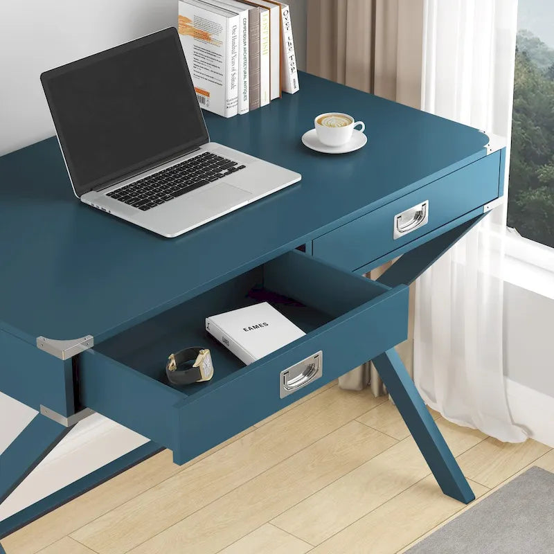 42-Inch Computer Desk with Drawers and Solid Wood Legs